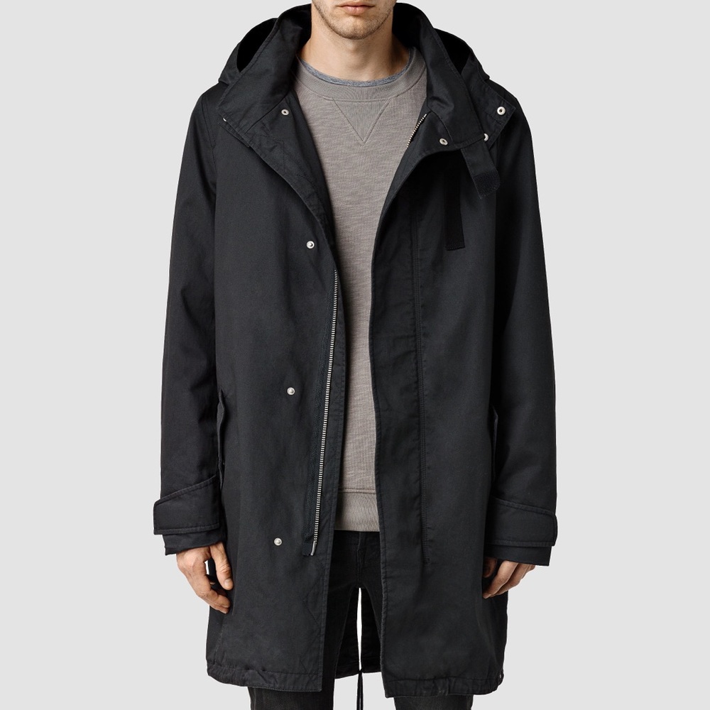AllSaints Retreat Parka Coat in Washed Black sz small (fits like a large)